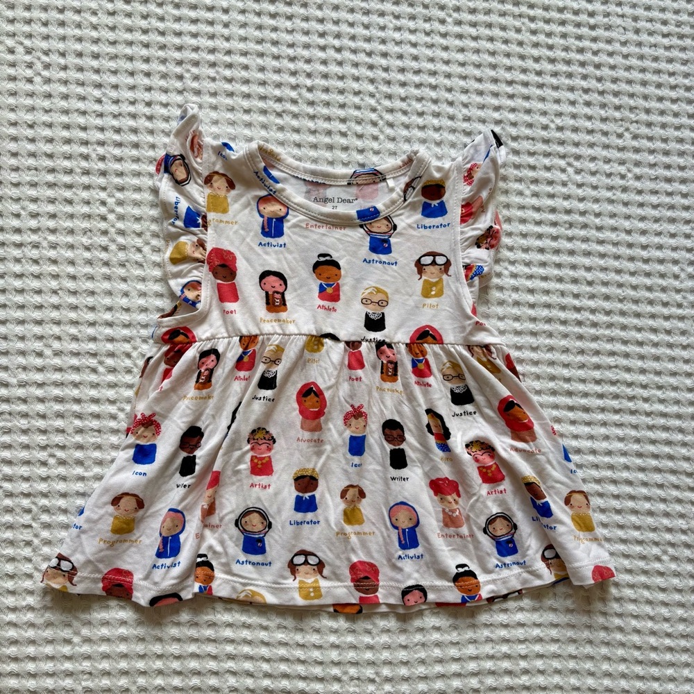 Angel Dear “Feminist” Print Bamboo Flutter Sleeve Sleeveless Top 2T